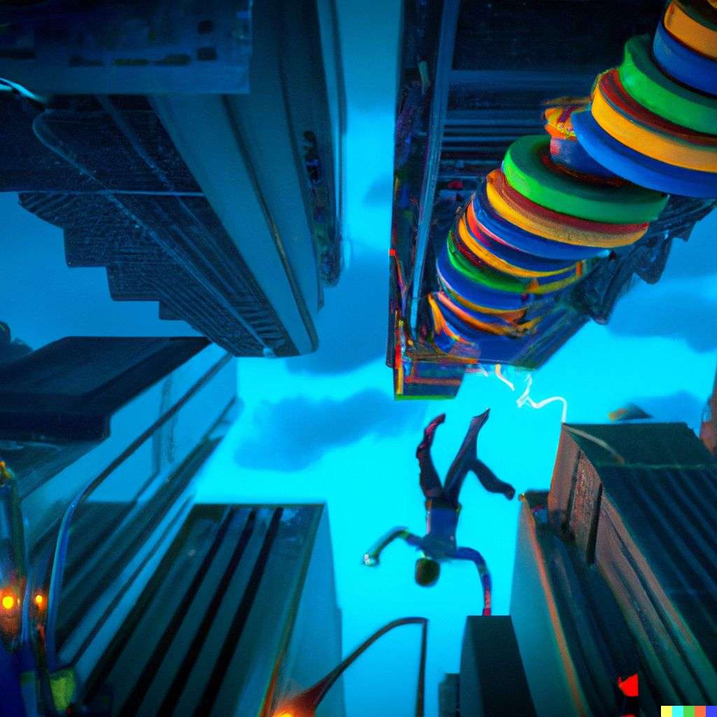 the discovery of gravity, digital art, 2.5D style